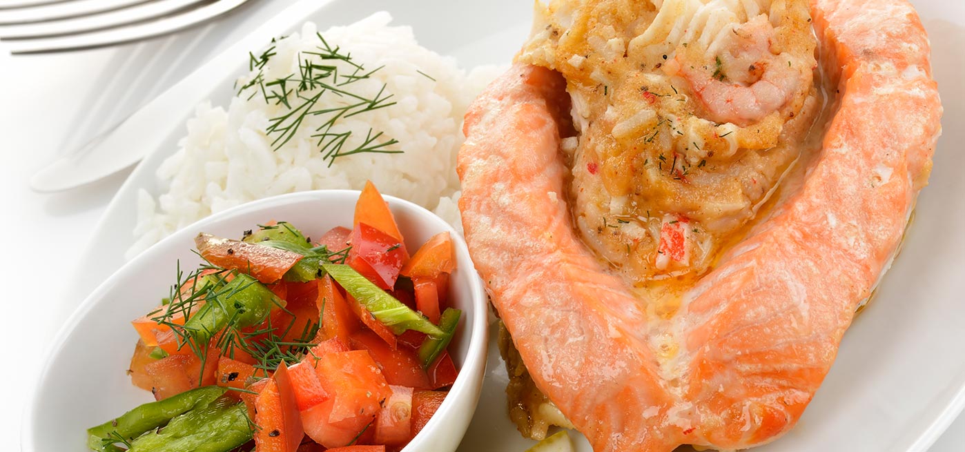 Crab Stuffed Salmon with Honey Agave Glaze